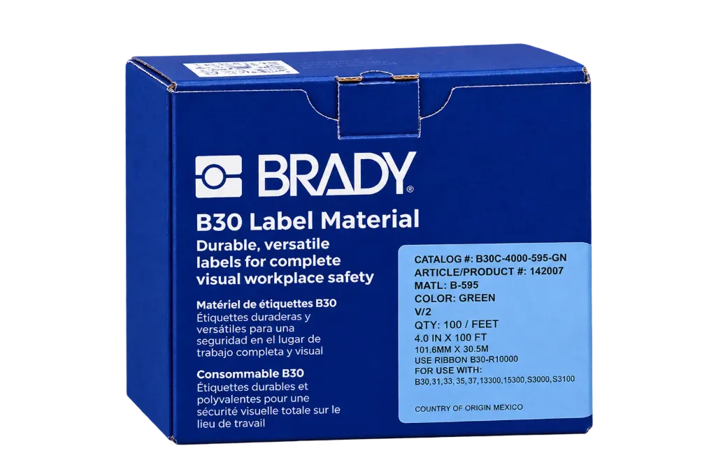 Brady B-595 Green Labeling Tape for B30 Printers (101.6 mm x 30.5 m) - Ref. 142007